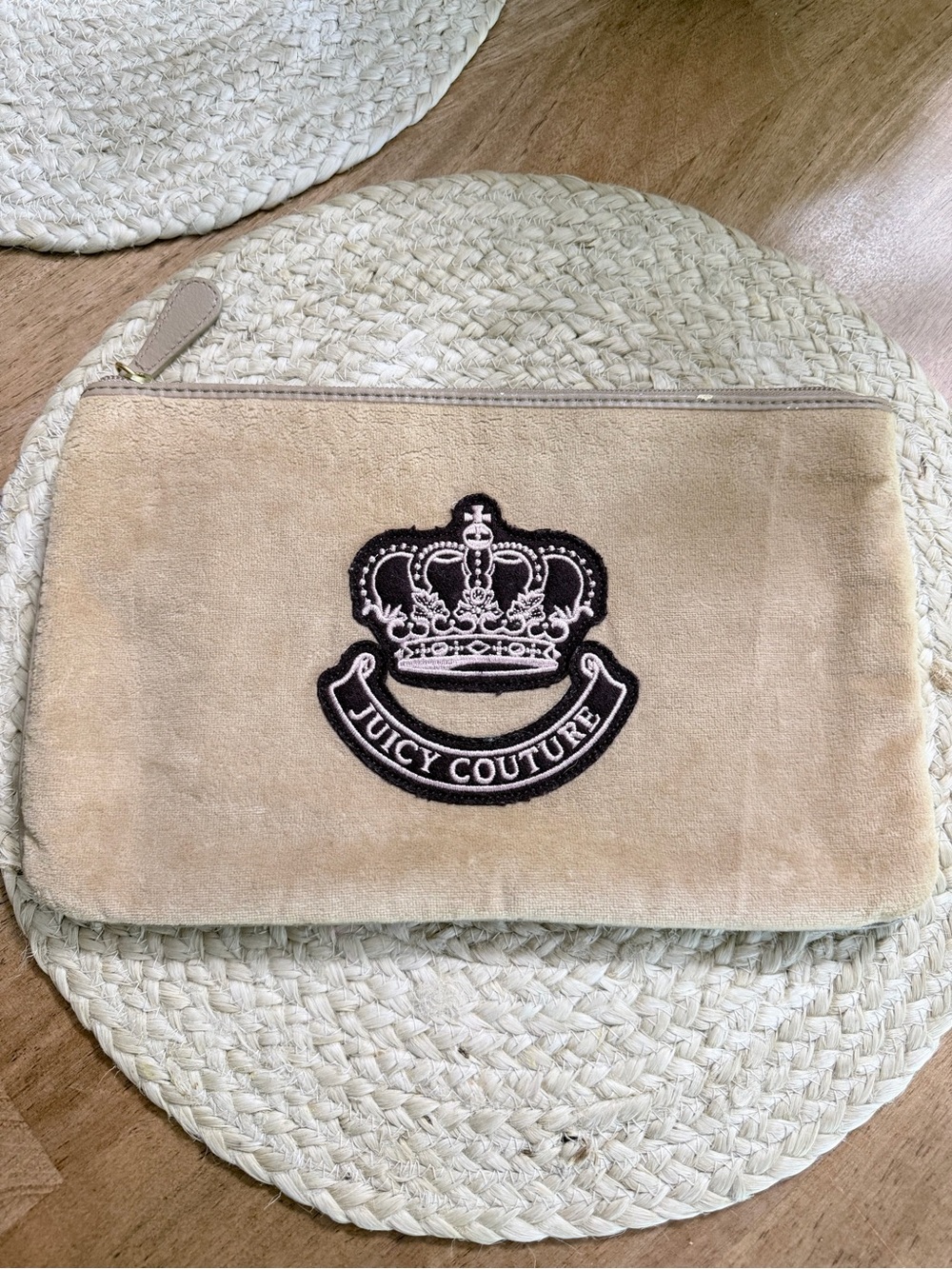 Juicy Couture Tan Suede Crown Logo Clutch